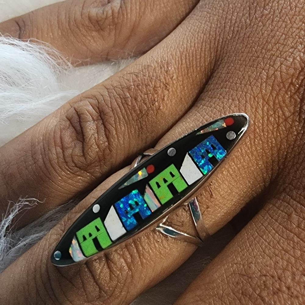 Sterling Silver Galaxy Inlay Geometric Ring In Size 9